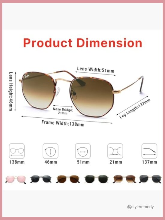 Real Glass Lens Hexagonal Frame Sunglasses with UV400 Protection main image 4